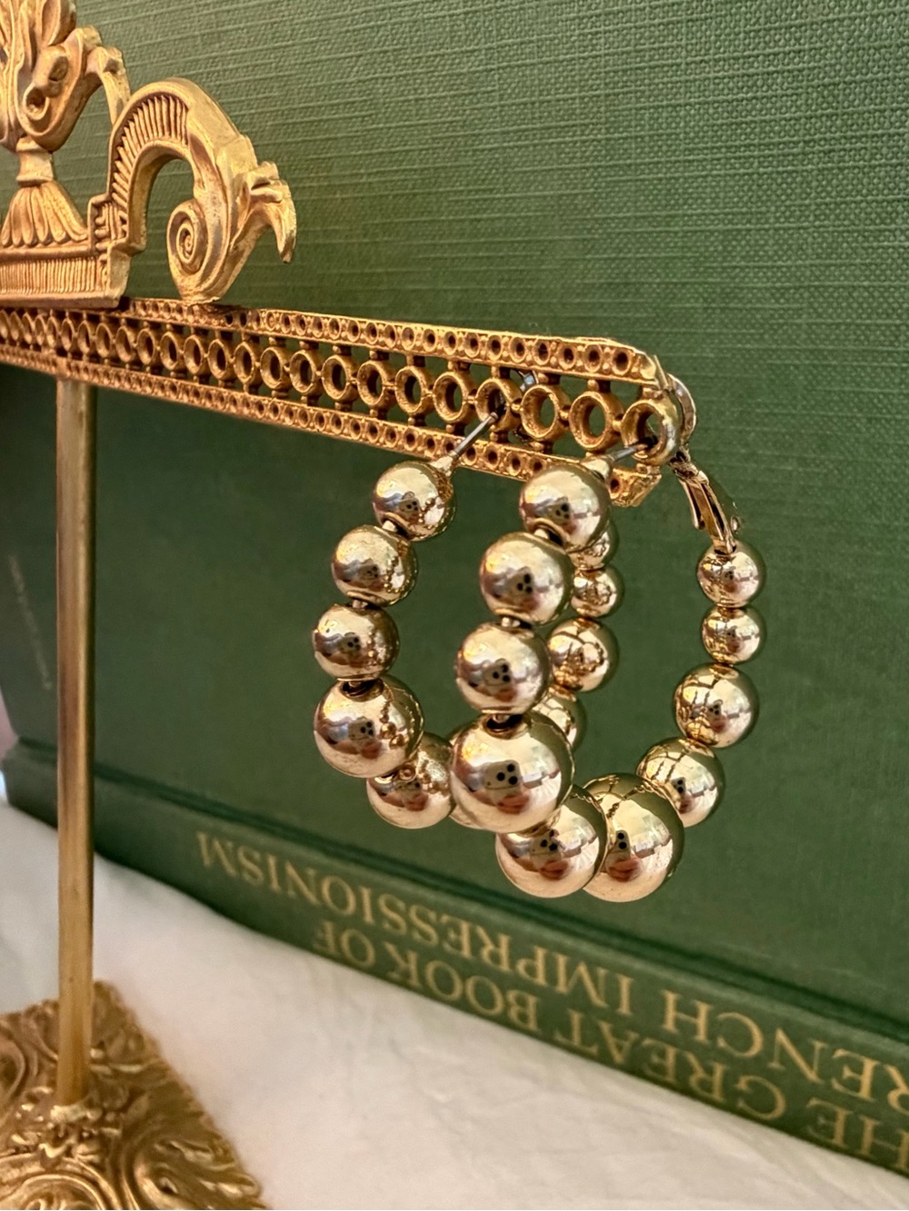 Gold Beaded Hoop Earrings - Women's Fashion Jewelry